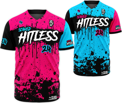 Scared Hitless Button Down Custom Softball Jersey (Home + Away)