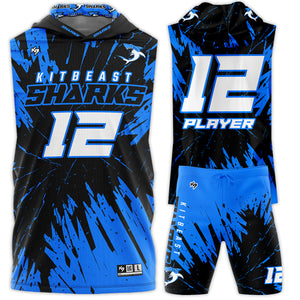 Sharks Hooded Compression 7v7 Custom Flag Football Uniforms